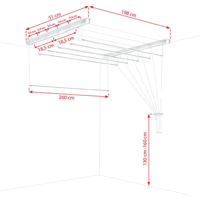 CEILING SPACE CLOTHES DRYER 2 M 6 POSITIONS SEPIO - Простори и сушилници<<<Домашни потреби<<<Кухня<<<Praktiker