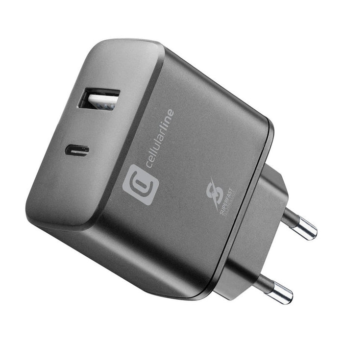 CHARGER 220V 25W PD USB+TYPE-C BLACK^ 24 MONTHS