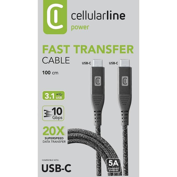 Cable Cellularline USB-C to USB-C 5A, 10 Gbps, 100W, 1 m, black