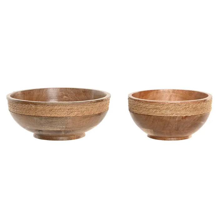 Centerpiece Home ESPRIT Brown Rope Mango wood 25 x 25 x 10 cm (2 Units) - Декорация и Осветление<<<Дом