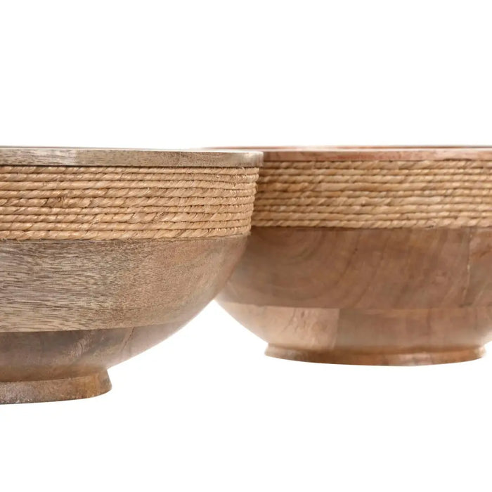 Centerpiece Home ESPRIT Brown Rope Mango wood 25 x 25 x 10 cm (2 Units) - Декорация и Осветление<<<Дом