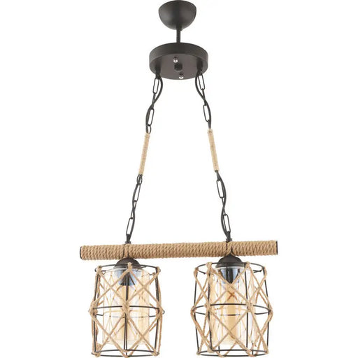 CHANDELIER 2XE27 BLACK + ROPE SMOKE CUP INTO DJUNA - Полилеи<<<Вътрешно осветление<<<Мебели и интериор<<<Praktiker