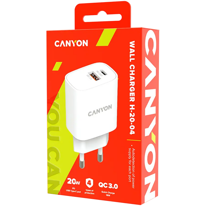 Charger CANYON CNE-CHA20W04 - Аксесоари за смартфон<<<Аксесоари<<<TechMart&&&Аксесоари за смартфон<<<Телефони и