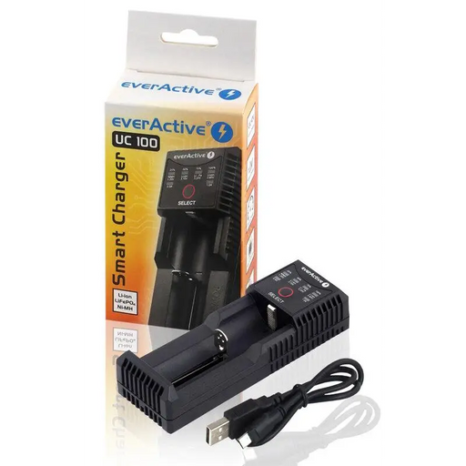 Charger for LiIon/NiMh batteries 3.7v/1.2v universal 1 socket USB micro UC-100 EverActive - Зарядни устройства и
