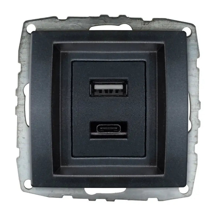 CHARGER USB-A AND USB-C MECHANISM GRAPHITE MONO DESPINA - Ключове и контакти<<<Електроматериали<<<Praktiker&&&Ключове и