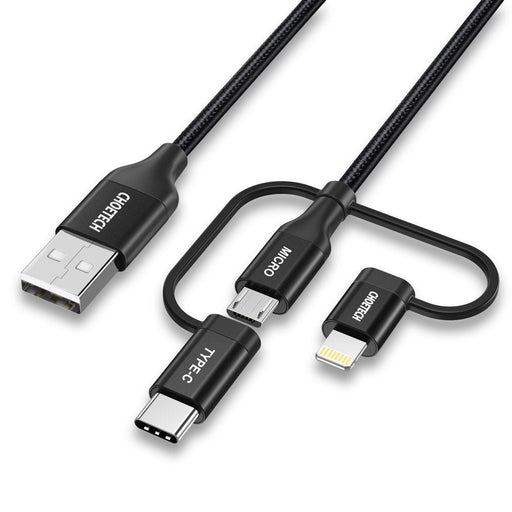 Choetech 3in1 MFI cable USB - USB Type C / micro USB / Lightning (charging 3A / data transmission 480 Mbps) 1.2m black