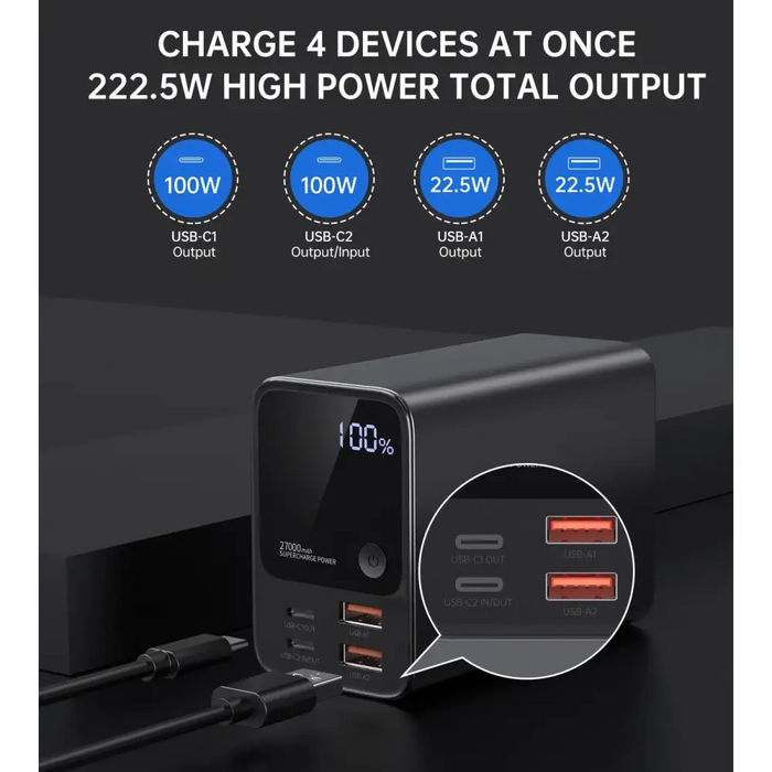 Choetech B635BK USB-A / USB-C Powerbank 22.5W 27000mAh - black - Powerbanks<<<HurtelXML