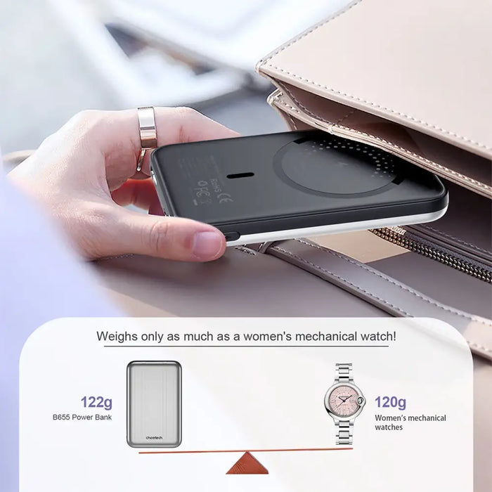 Choetech B655 mini wireless magnetic powerbank 5000mAh - silver - Powerbanks<<<HurtelXML