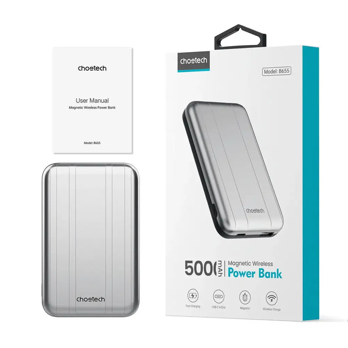 Choetech B655 mini wireless magnetic powerbank 5000mAh - silver - Powerbanks<<<HurtelXML