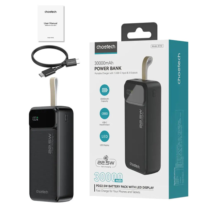 Choetech B730 30000mAh 22.5W PD powerbank (black) - Powerbanks<<<Energy<<<InnproXML&&&Powerbanki<<<HurtelXML