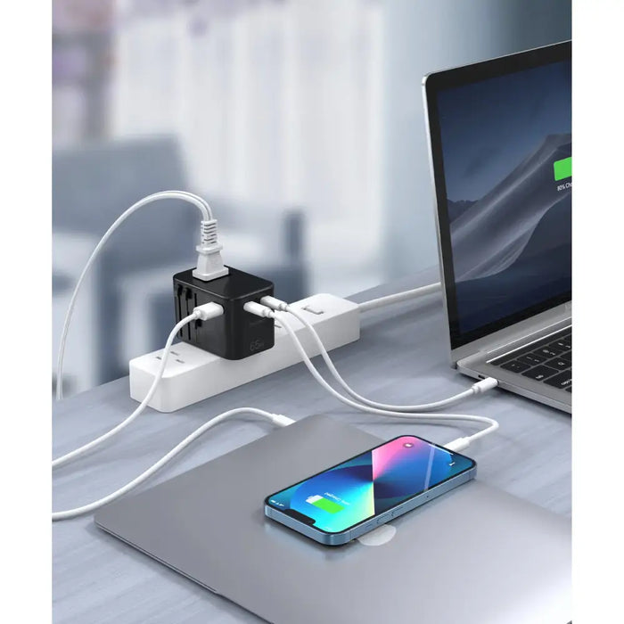 Choetech PD5009-BK GaN EU/US/UK/AU Travel Adapter 2x USB-C USB-A 65W PD - Black - Cell phone USB charger<<<HurtelXML