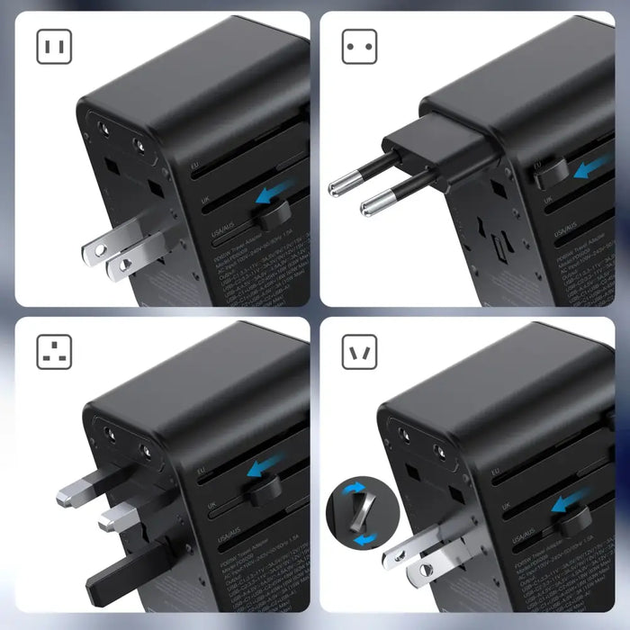 Choetech PD5009-BK GaN EU/US/UK/AU Travel Adapter 2x USB-C USB-A 65W PD - Black - Cell phone USB charger<<<HurtelXML