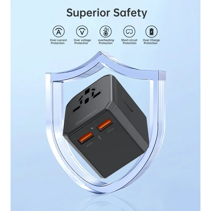 Choetech PD6041 USB-C USB-A PD 30W Travel Charger with 4 Plugs USA EU UK AU - Black - Cell phone USB charger<<<HurtelXML