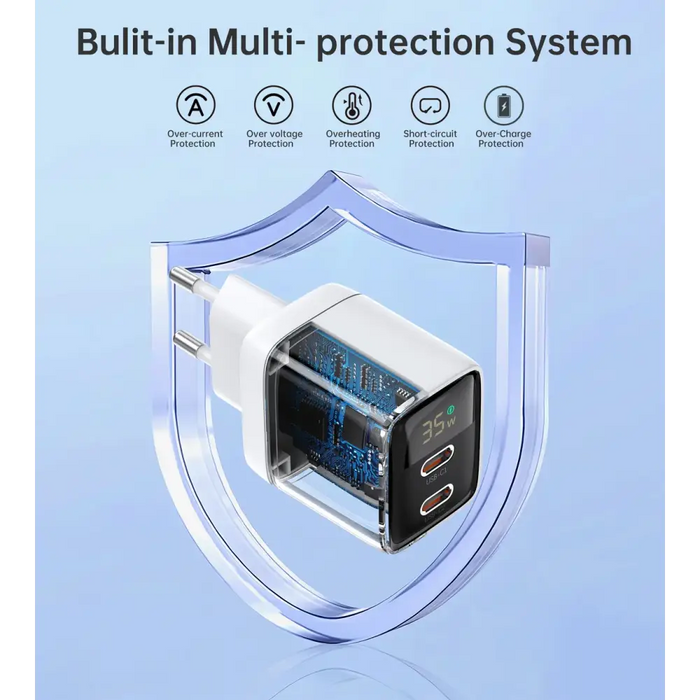 Choetech PD6051 2x USB-C PD 35W GaN wall charger with display - white - Cell phone USB charger<<<HurtelXML