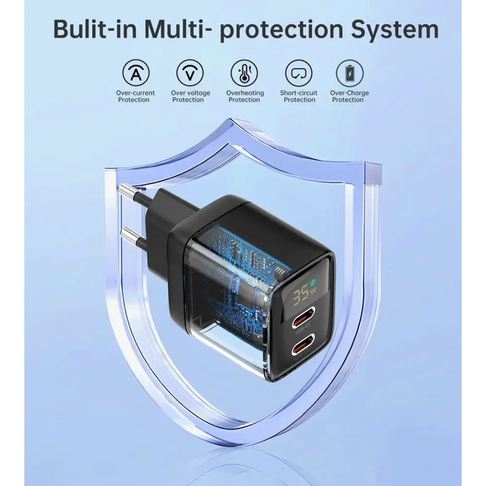 Choetech PD6051 USB-C USB-C PD 35W GaN wall charger with display - black - Cell phone USB charger<<<HurtelXML