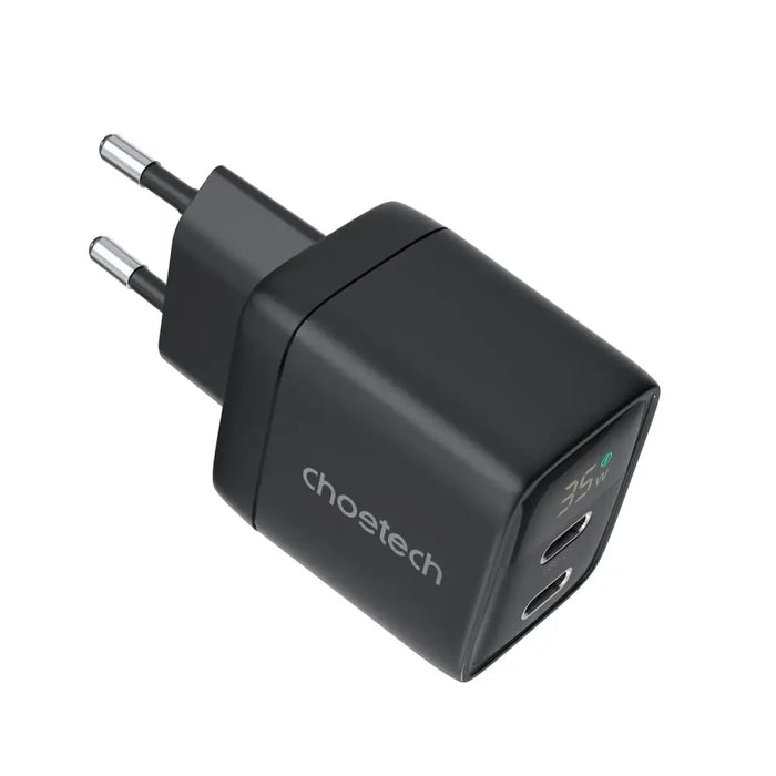Choetech PD6051 USB-C USB-C PD 35W GaN wall charger with display - black - Cell phone USB charger<<<HurtelXML