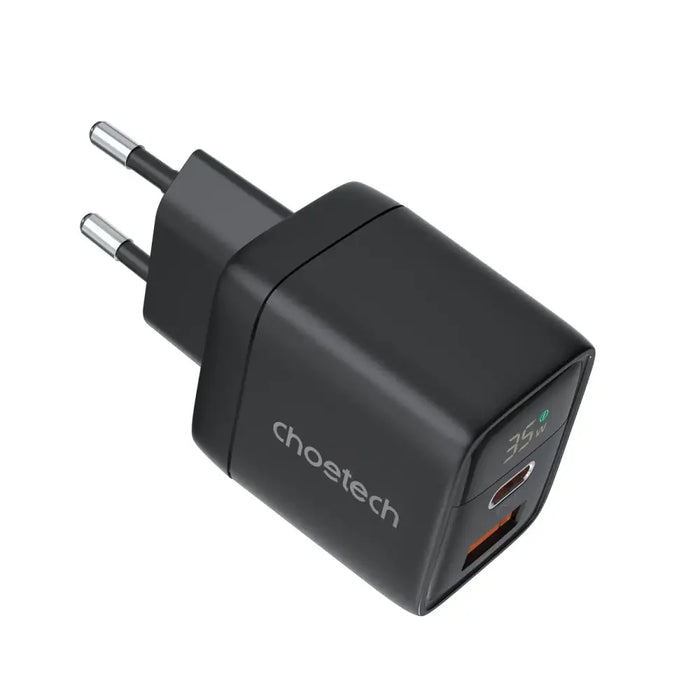 Choetech PD6052 USB-C USB-A PD 35W GaN wall charger with display - black - Cell phone USB charger<<<HurtelXML