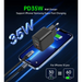 Choetech PD6052 USB-C USB-A PD 35W GaN wall charger with display - black - Cell phone USB charger<<<HurtelXML