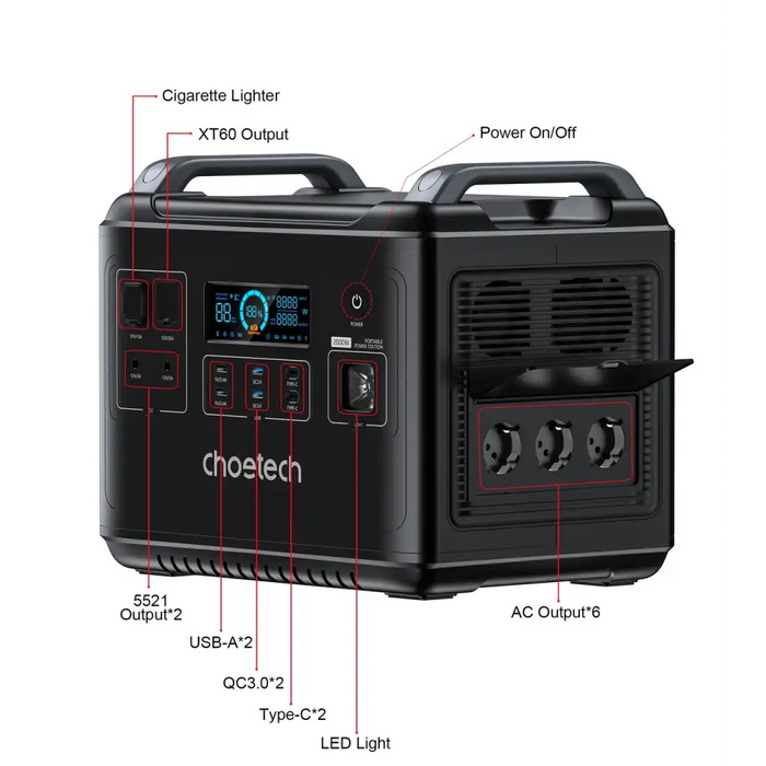 Choetech portable power station LiFePO4 1997Wh 2000W power bank black (BS006 Super Mini) - Powerbanks<<<HurtelXML