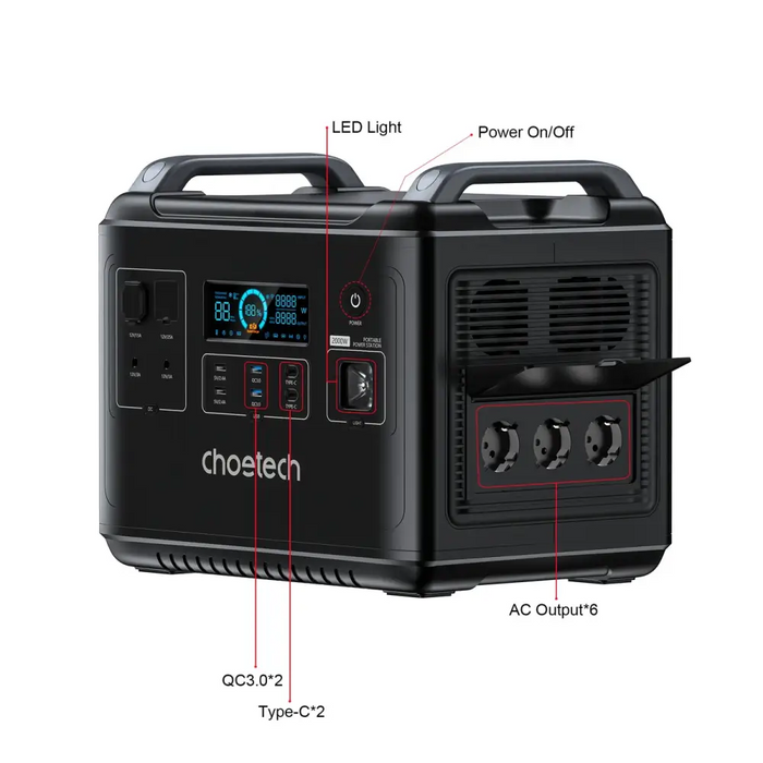 Choetech portable power station LiFePO4 1997Wh 2000W power bank black (BS006 Super Mini) - Powerbanks<<<HurtelXML