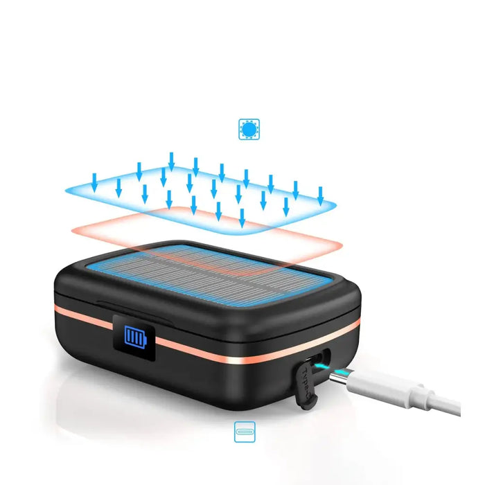 Choetech TWS wireless headphones waterproof with solar panel and built-in 2500mAh powerbank black (BH-T05) - Headphones