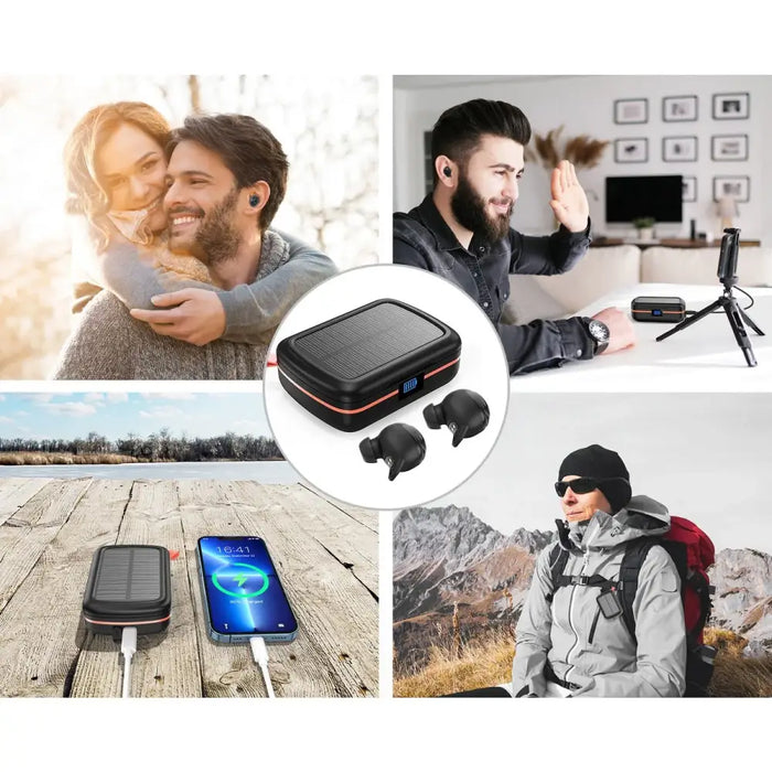 Choetech TWS wireless headphones waterproof with solar panel and built-in 2500mAh powerbank black (BH-T05) - Headphones
