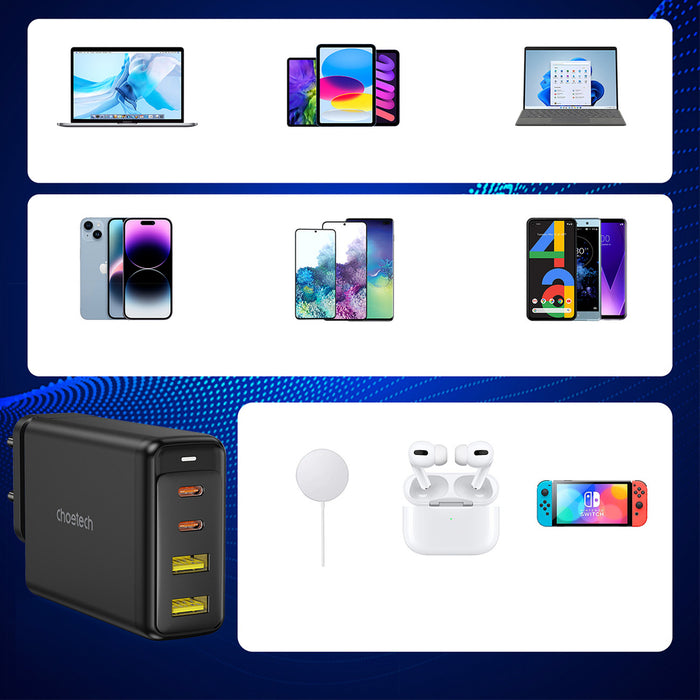 Choetech charger GaN 140W 4 ports (2x USB C, 2x USB) black (PD6005)