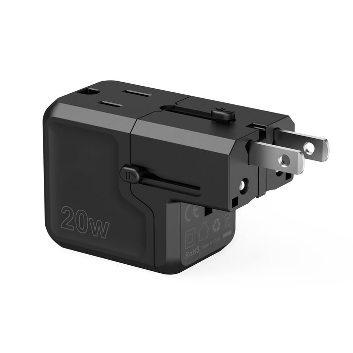 Choetech PD6038 USB-C USB-A PD 20W Travel Charger USA EU UK AU - Black