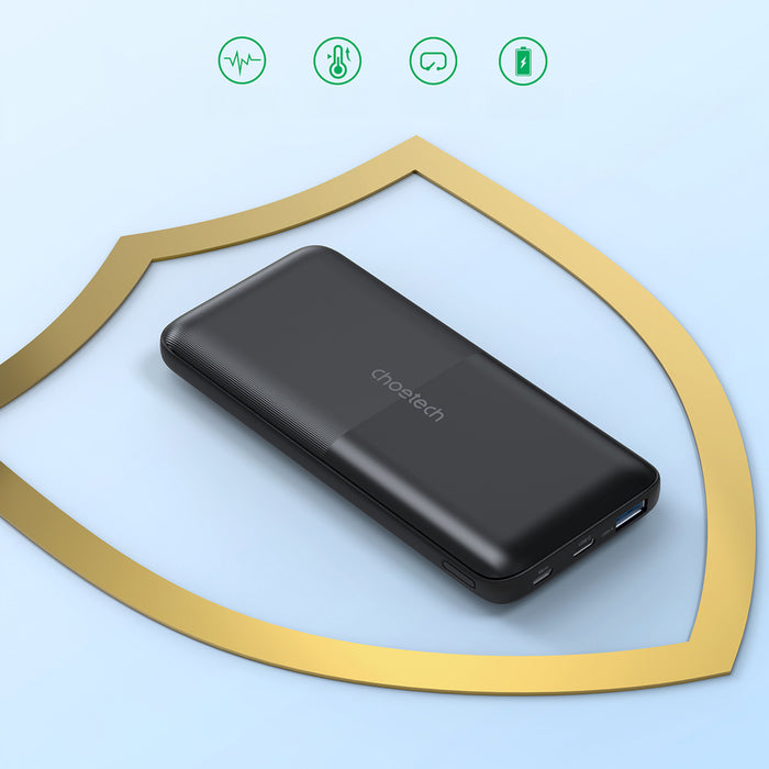 Powerbank Choetech B654 10000mAh 22.5W USB-A / USB-C / micro USB with built-in USB-C / Lightning cable - black