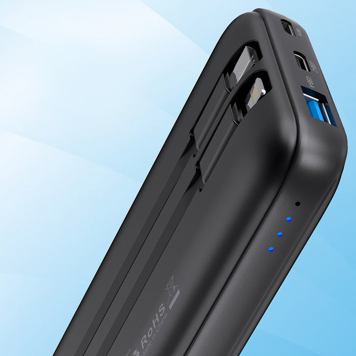 Powerbank Choetech B654 10000mAh 22.5W USB-A / USB-C / micro USB with built-in USB-C / Lightning cable - black