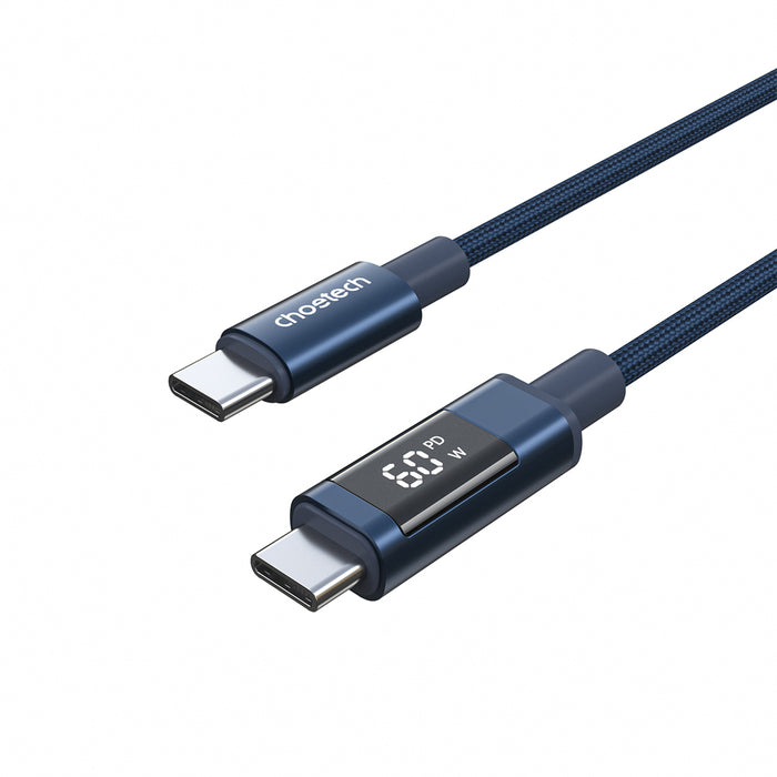 Choetech XCC-1068 PD 60W USB-C - USB-C Cable with Display 1.2 m - Blue