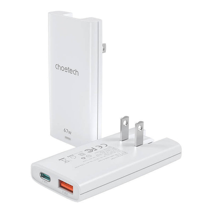 Choetech PD6011 65W GaN Ultra USB-C + USB-A Wall Charger - White