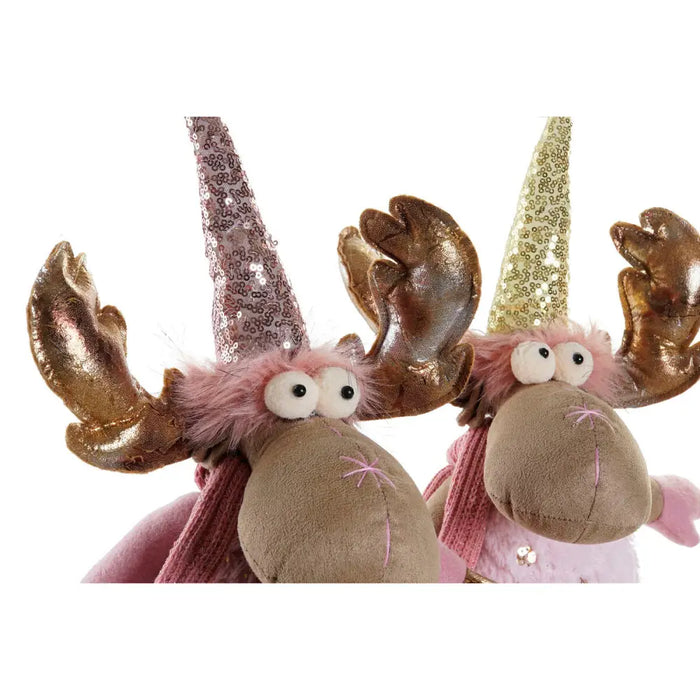 Christmas bauble DKD Home Decor Brown Pink Golden Reindeer 27 x 16 x 42 cm (2 Units) - Декорация и Осветление<<<Дом