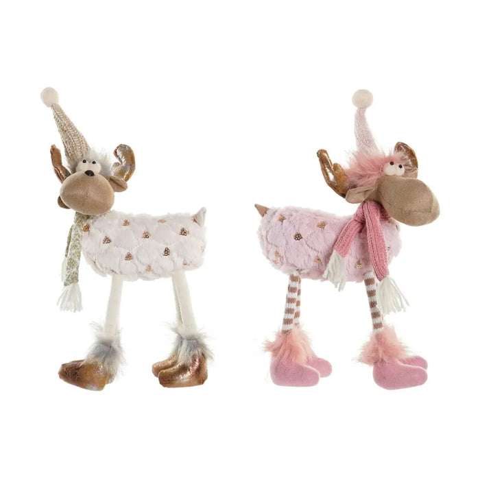 Christmas bauble DKD Home Decor White Pink Reindeer 12 x 20 x 40 cm (2 Units) - Декорация и Осветление<<<Дом