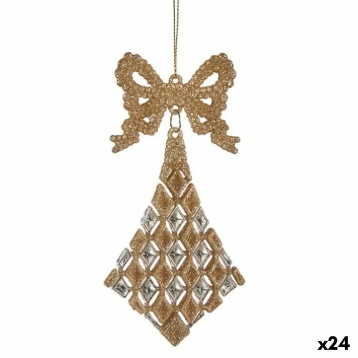 Christmas bauble Krist+ Champagne Plastic Glitter Lasso Rhombus 7,5 x 1 x 15,5 cm 7,5 x 15,5 x 1 cm (24 Units)
