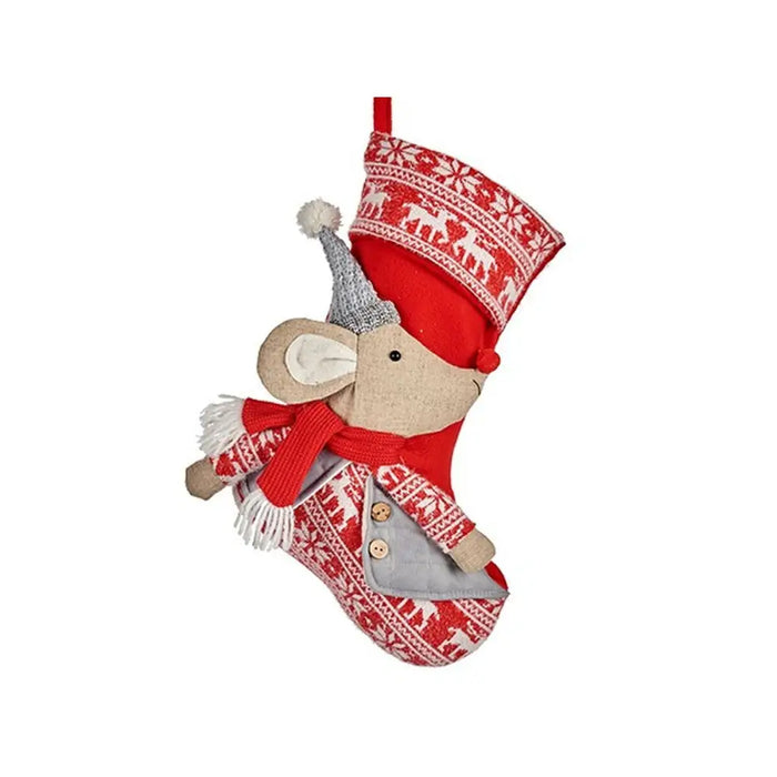 Christmas bauble Krist+ FG03-RG1119A Grey Polyester Mouse Christmas Stocking 31 x 5 x 48 cm (12 Units) - Декорация и