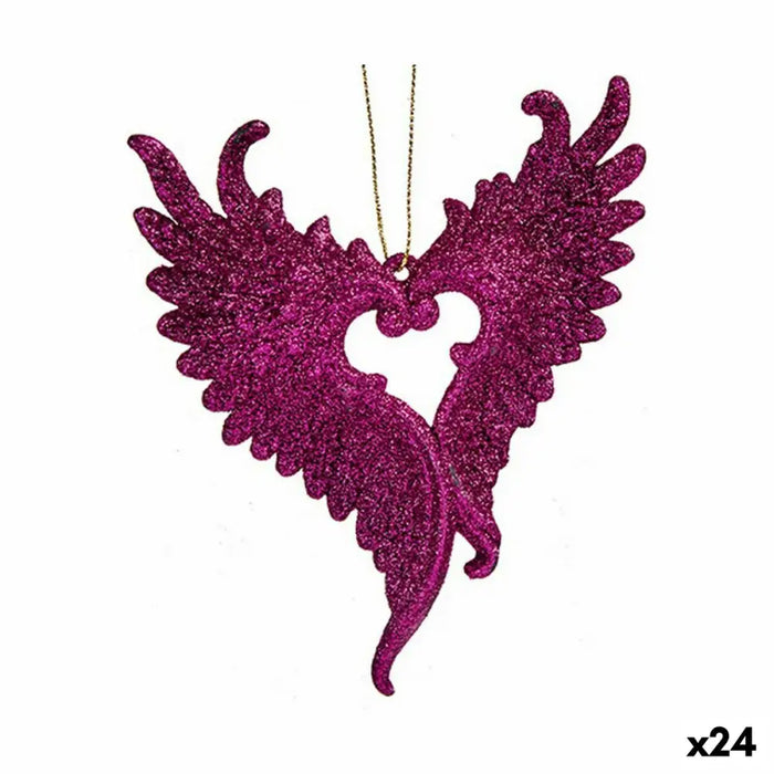 Christmas bauble Krist+ Fuchsia Plastic Glitter Angel Wings 12 x 13 x 2,5 cm (24 Units) - Декорация и Осветление<<<Дом