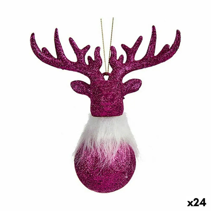 Christmas bauble Krist+ Fuchsia Plastic Glitter Reindeer 14 x 15,5 x 7 cm 13,5 x 15,5 x 7 cm (24 Units) - Декорация и