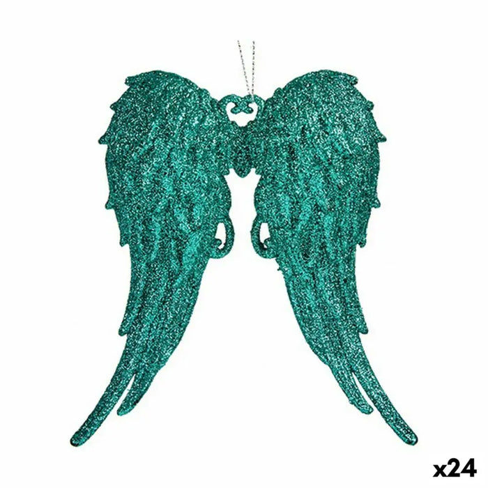 Christmas bauble Krist+ Green Plastic Glitter Angel Wings 13 x 14,5 x 2,5 cm (24 Units) - Декорация и Осветление<<<Дом