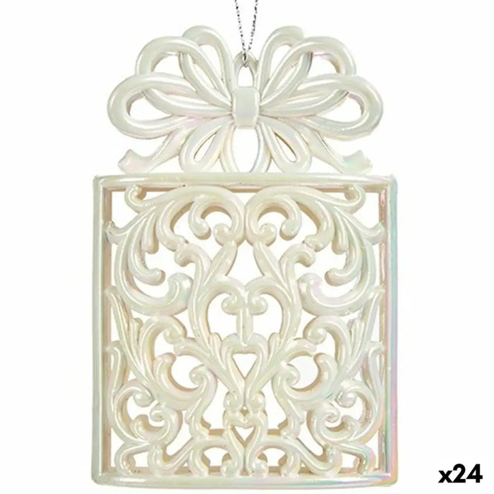 Christmas bauble Krist+ Mother of pearl Plastic Glitter Gift Box 7,4 x 11,5 x 4 cm (24 Units) - Декорация и