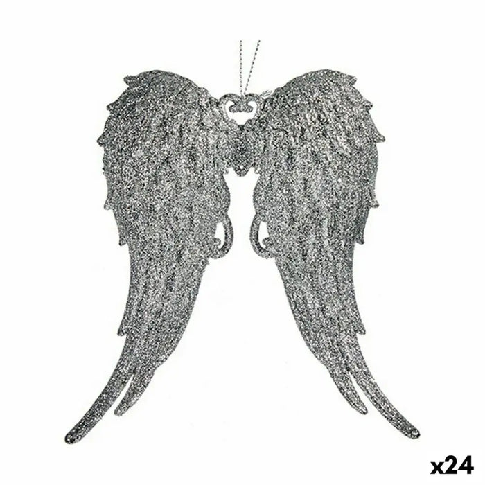 Christmas bauble Krist+ Silver Plastic Glitter Angel Wings 13 x 14,5 x 2,5 cm (24 Units) - Декорация и Осветление<<<Дом
