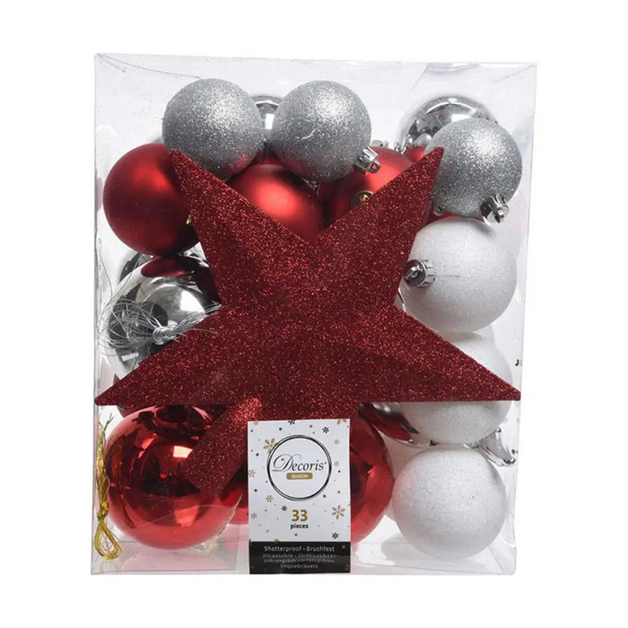 Christmas Baubles Decoris Rojo/Blanco 33 Pieces - Декорация и Осветление<<<Дом Градина<<<BigBuy&&&Коледни