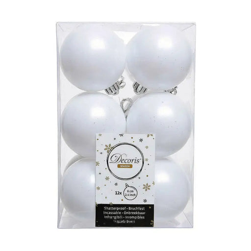 Christmas Baubles Decoris White Plastic 12 Units - Декорация и Осветление<<<Дом Градина<<<BigBuy&&&Коледни