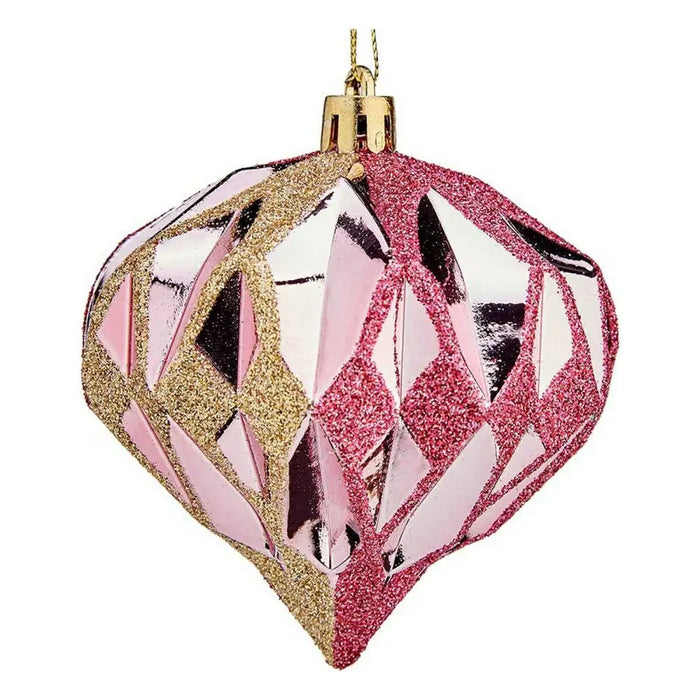 Christmas Baubles Diamond Ø 8 cm 6 Units Pink Golden Plastic - Декорация и Осветление<<<Дом Градина<<<BigBuy&&&Коледни