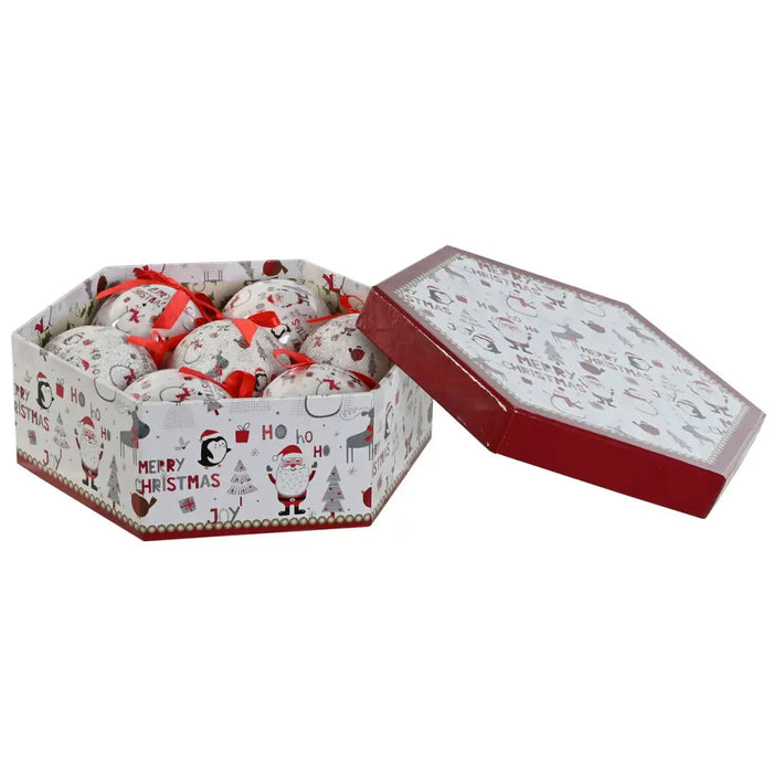 Christmas Baubles Home ESPRIT White Red PVC (7 Units) - Декорация и Осветление<<<Дом Градина<<<BigBuy&&&Коледни