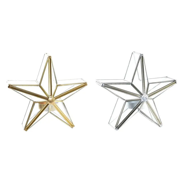 Christmas Candle Holder DKD Home Decor Golden Silver Star 16 x 8 x 16 cm (2 Units) - Декорация и Осветление<<<Дом