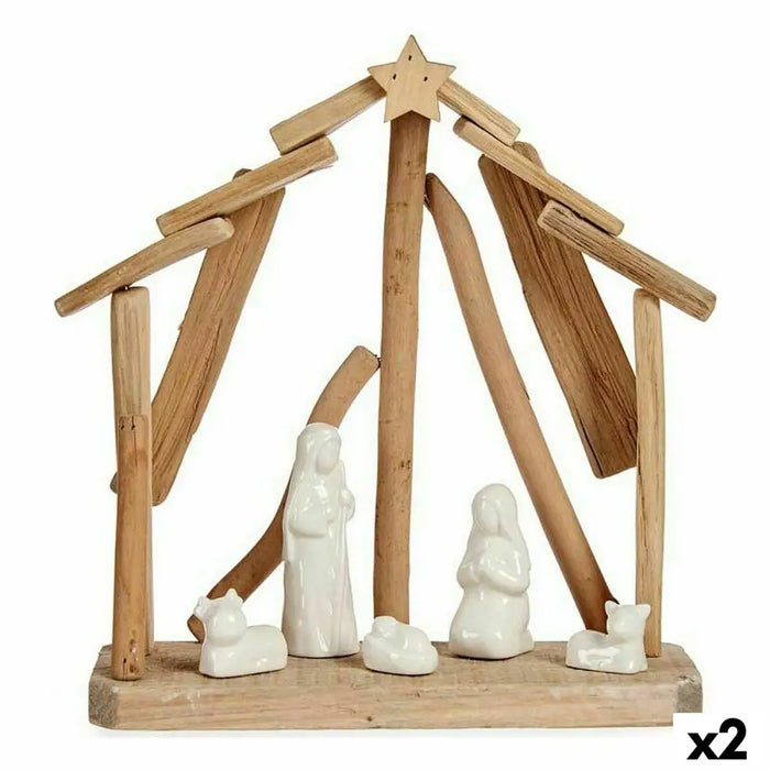 Christmas nativity set Krist+ White Brown Natural Wood Ceramic 25 x 28 x 10 cm (2 Units) - Декорация и Осветление<<<Дом