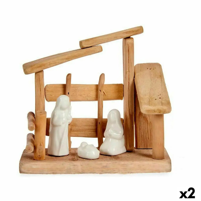 Christmas nativity set Krist+ White Natural Wood Ceramic 18 x 17 x 8 cm (2 Units) - Декорация и Осветление<<<Дом