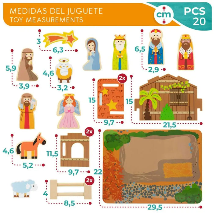 Christmas nativity set Woomax Wood 29,5 x 16,5 x 22 cm (20 Pieces) (6 Units) - Декорация и Осветление<<<Дом