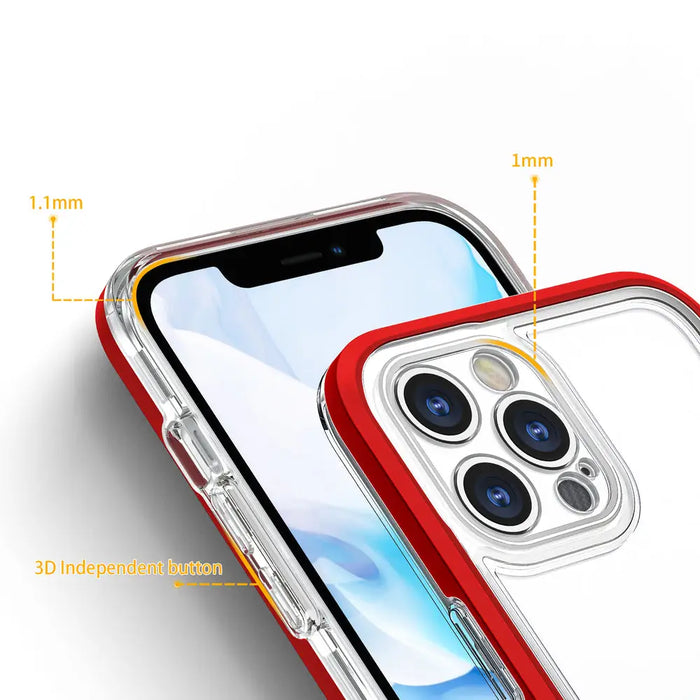 Clear 3in1 Case for iPhone 12 Pro Max Frame Cover Gel Red - Cell phone cases and covers<<<HurtelXML